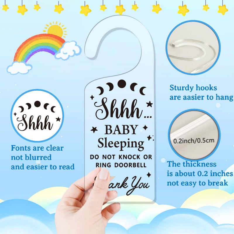 CHGCRAFT 2Pack Baby Sleeping Door Hands Hanger Sign Acrylic Notice Door Hanger Cute Baby Room Sign Handle Decorations Sign for Home Living room Bedroom Kindergarten Gift for Parents - Image 3